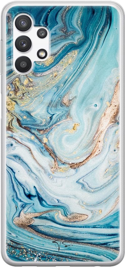 Hoesje geschikt voor Samsung Galaxy A32 5G - Marmer blauw goud - Soft Case - TPU - Marmer - Blauw - Mooie Telefoonhoesjes