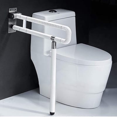 Toiletbeugel Opklapbaar met Steunvoet - Toiletsteun Verstelbaar - 60 cm Lang - Toiletsteun Wit