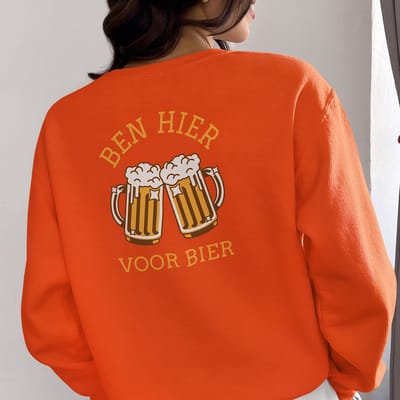 Oranje EK WK & Koningsdag Trui Ben Hier Voor Bier Back - MAAT 4XL - Oranje Feestkleding - Uniseks pasvorm voor dames & heren