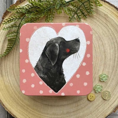 Alex Clark Square Tin Dog and Heart ~ Vierkant opbergblikje hond
