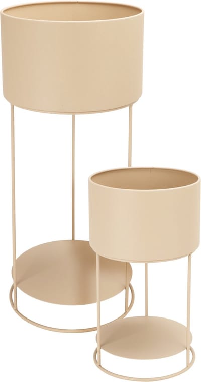 In & Out Deco Plantenstandaard - Bloemenstandaard met bloembak - Set van 2 - Zand kleur metaal - Hoog 35 en 57 cm