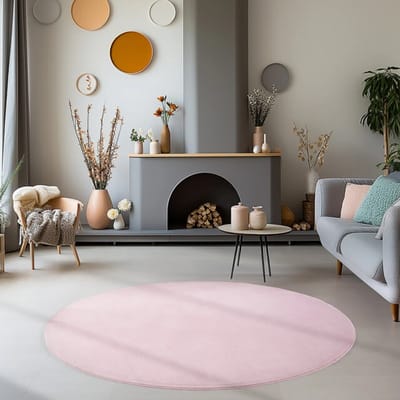 Sky Soft Uni Basic - Rond Vloerkleed - Laagpolig - Effen Kleur - Roze - Woonkamer Tapijt- 200 CM Ø