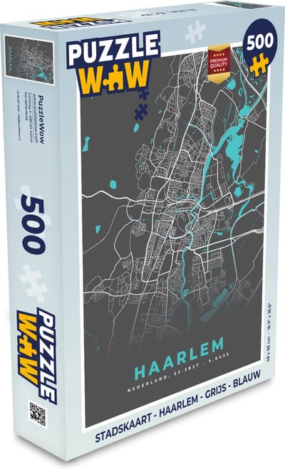 Puzzel Stadskaart - Haarlem - Grijs - Blauw - Legpuzzel - Puzzel 500 stukjes - Plattegrond