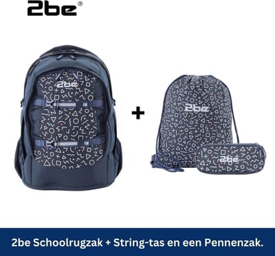 2be Ergonomisch Schoolrugzakset met gymtas en pennenzak - Marineblauw - Marineblauw