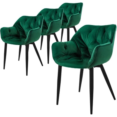 Eetkamerstoel set van 4 Grote ruitvormige quilting met rugleuning en armleuningen Donkergroen Keukenstoel met microvezel fluwelen bekleding ML design