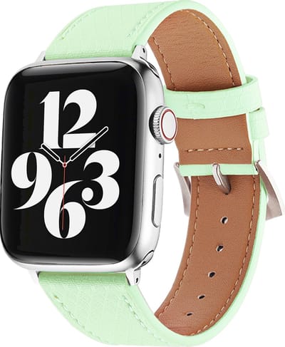 MY PROTECT - Leren Bandje - Geschikt Voor Apple Watch Bandje - Series 1/2/3/4/5/6/7/8/9/10/SE/Ultra - 44mm - 45mm - 46mm - 49mm - Pastel Groen