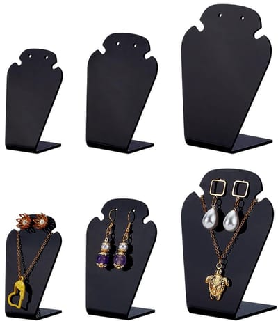 Dailygoods - Acryl Sieradenstandaard - Oorbellen en Kettingen - Inklapbare Achterwand - Zwart - Voor Retail en Show - 6 Stuks
