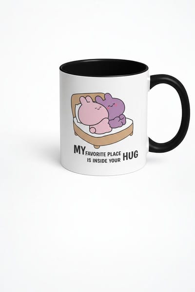 Mok 'Mijn Favoriete Plek is Jouw Knuffel' - Lieve Knuffel Konijntjes Cadeau