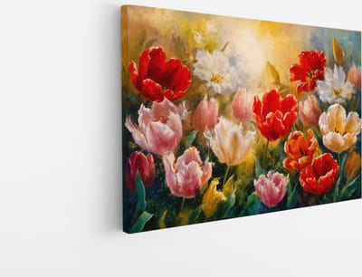 Saammp Canvas Schilderij - Rood - Wit - Bloemen - Natuur - 30x20 - Foto op canvas - Wanddecoratie - Muurdecoratie Woonkamer - Kantoor Decoratie