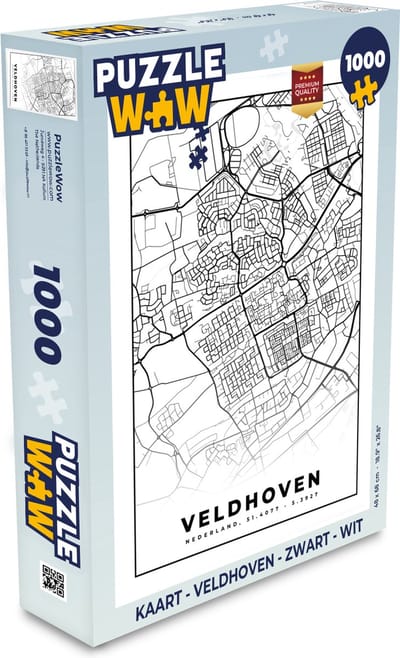 Puzzel Kaart - Veldhoven - Zwart - Wit - Legpuzzel - Puzzel 1000 stukjes volwassenen