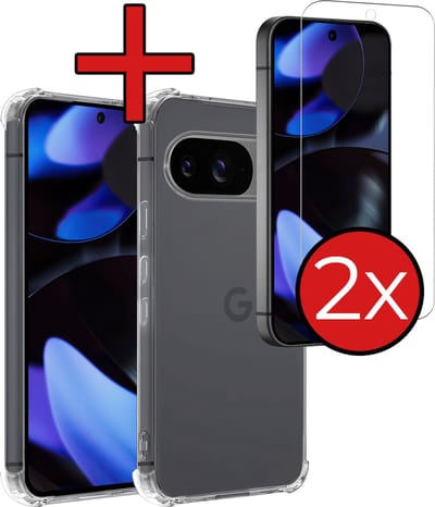 Hoesje - Met Screenprotector - 2 Stuks - Geschikt voor Google Pixel 9 - Sterk & Shockproof - Back Cover - Siliconen Case - Telefoon Hoes - Shock Proof - Telefoonhoes - Transparant