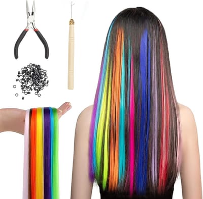Kleurige Veer Haarextensions Set van 50 Stuks, Geschikt voor Feestjes, Festivals en Creatieve Haarstyling