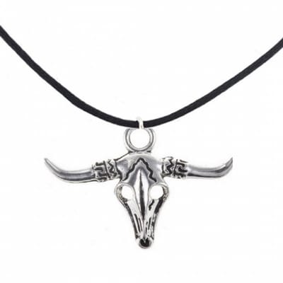 Ketting- longhoorn skull-Metaal- Zwart koord- Charme Bijoux