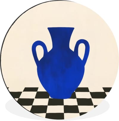 WallCircle - Wandcirkel - Muurcirkel - Vaas - Blauw - Geblokt - Modern - Aluminium - Dibond - 30x30 cm - Binnen en Buiten