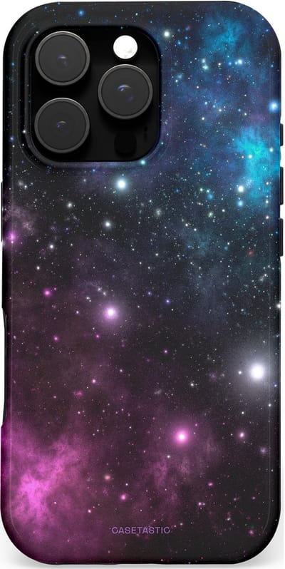 Casetastic hoesje geschikt voor Apple iPhone 16 Pro - MagSafe - Dubbellaagse bescherming - Nebula gloed - Fashion Case - Zwart Donkerblauw