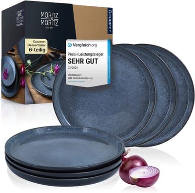 Moritz & Moritz VIDA Bordenset 6 Persoons - 6-delig Dessertborden Set - 20 cm Borden - Porselein - Blauw
