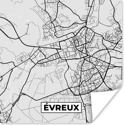Poster Kaart – Stadskaart – Frankrijk - Évreux - Plattegrond - 100x100 cm XXL