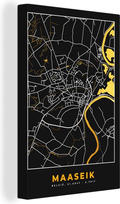 Canvas Schilderij Kaart - Plattegrond - Maaseik - Goud - Stadskaart - 20x30 cm - Wanddecoratie