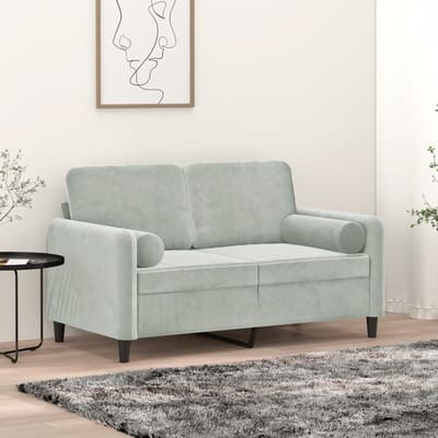 vidaXL - Tweezitsbank - met - sierkussens - 120 - cm - fluweel - lichtgrijs
