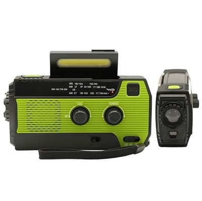 Noodio noodradio Solar Opwindbaar en Batterij - Inclusief Noodfluitje - Noodpakket - Draagbare Survival Radio - 4000 mAh - Powerbank Zonneenergie - Bouwradio - Zaklamp – Groen