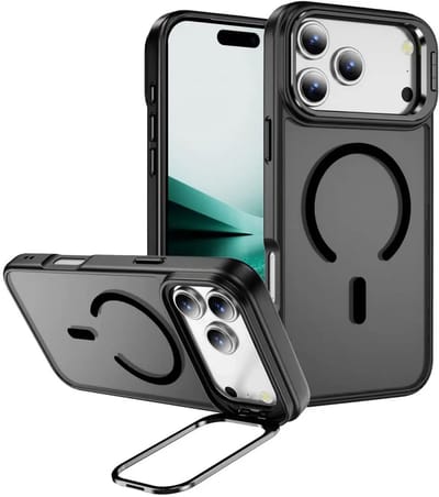 Hoesje Geschikt voor Apple iPhone 17 Pro Max - Compatibel met MagSafe & Qi2 - Back Cover met Standaard - Camera Kickstand - Zwart