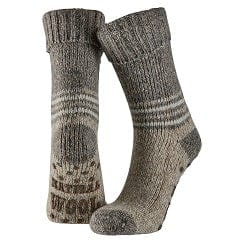 Apollo - Wollen sokken heren - Beige - Stripes - Maat 39/42 - Huissokken heren - Fluffy sokken - Slofsokken - Huissokken anti slip - Warme sokken - Winter sokken