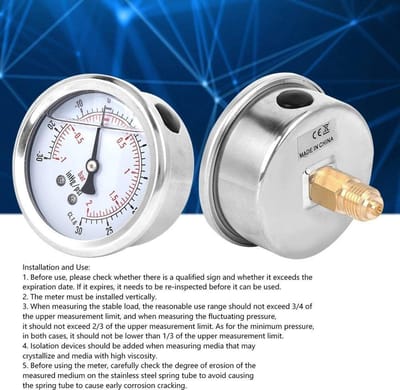 Dailygoods- Vacuümmanometer 1/4 BSP - Drukmeter - Olievulde Manometer - Messing Aansluiting - Axiale/Radiale Manometer - Industrieel Gebruik