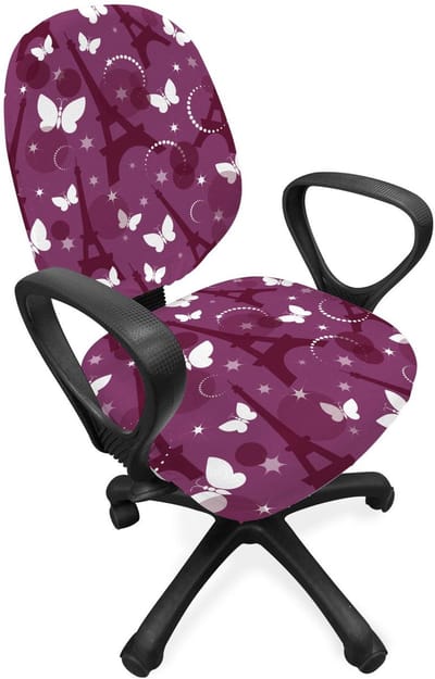 ABAKUHAUS Eiffel Bureaustoel Sliphoes, Abstracte vlinders, Decoratieve Beschermhoes van Stretchstof, Violet Pruimwit