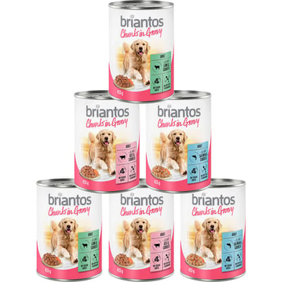 Briantos Chunks in Gravy 6 x 415 g - Mixed (Rundvlees, zalm en lamsvlees)