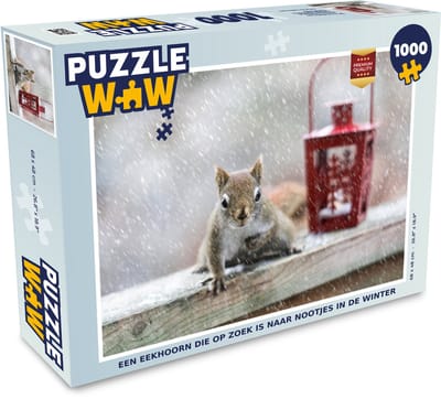 Puzzel Eekhoorn - Lantaarn - Sneeuwvlok - Winter - Legpuzzel - Puzzel 1000 stukjes volwassenen - Kerst - Cadeau - Kerstcadeau voor mannen, vrouwen en kinderen