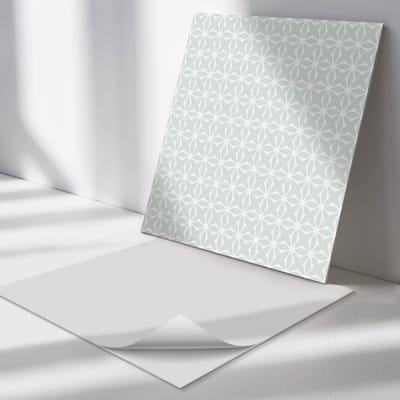 Wallfluent Vinyl Tegels - Geometrisch Bloemenpatroon Vloer Tegels PVC - 30 cm x 30 cm - Grijs PVC Tegels - 9 stuks - Vierkant PVC Tegels - Patroon Plaktegels - Zelfklevende PVC Tegels - Plaktegels Keuken en Badkamer