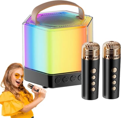 Karaoke Luidspreker - Draagbare Machine - Feestelijke Bijeenkomsten - Levendige Lichtshow - 12 x 12 x 12 cm - Zwart