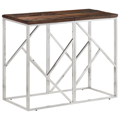vidaXL - Wandtafel - roestvrij - staal - en - massief - bielshout - zilverkleurig