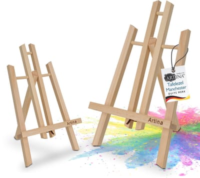 Artina Manchester Set van 2 Tafelschildersezel, klein, van hout, 28 cm, mini-presentatie-ezel voor foto's, menukaarten, decoratie, houten ezel voor scholen en kinderen