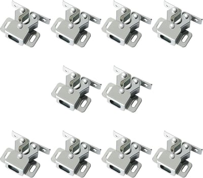 10 Stuks Dubbele Roller Deursluiters voor Keukenkastjes, Veiligheidsloten en Kastrollers (Wit Zink)