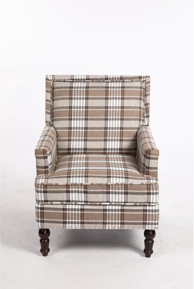 YYchan fauteuil met armleuningen - bruin/wit gestreept - accentstoel van katoen-linnen stof - 69x69x89 cm