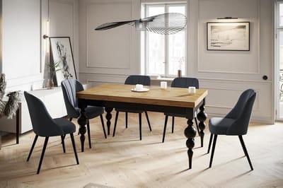 Eettafel uitschuifbaar 140–180 x 80 x 78,5 cm – bruine houtlook met zwarte poten – moderne rechthoekige keukentafel voor 4-8 personen – duurzame eetkamertafel massief design – Vermissen