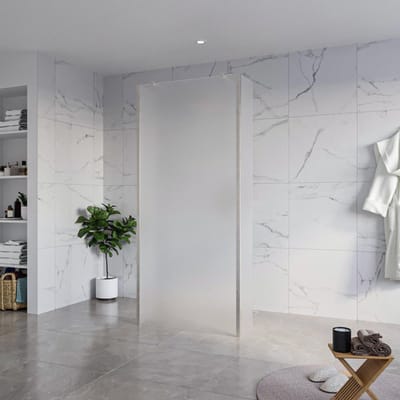 FugaFlow Eccelente Vetro Vrijstaande inloopdouche badkamer - 90x200cm - Glas mat - antikalk - 8mm veiligheidsglas - 2 zijwanden 30cm - met wandarmen en hoekprofielen - RVS geborsteld -