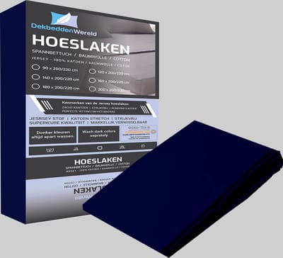 Dekbeddenwereld Jersey Stretch Hoeslaken - Extra Stretch Jersey Hoeslaken voor Matrassen – Premium Zacht, Ademend en Duurzaam met Elastiek Rondom voor een Veilige, Kreukvrije Pasvorm en Dagelijks Slaapcomfort - donkerblauw - 180 cm x 200 cm