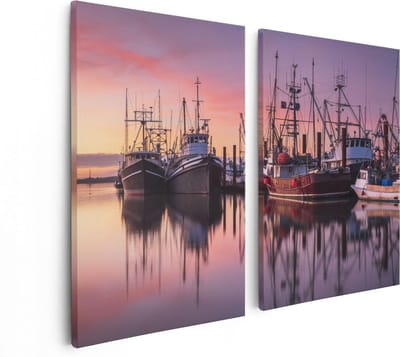 Artaza Canvas Schilderij Tweeluik Schepen in de Haven - Boten - 80x60 - Foto Op Canvas - Canvas Print