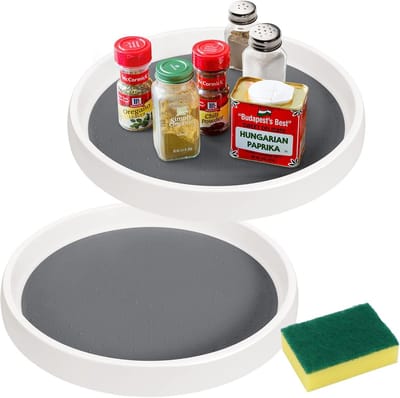 Famanu - Lazy Susan Voor Kast Pantry Cabinet Draaitafel Draaibaar Kruidenrek Plastic voor Potten Blikjes, Roterende Kruiderijhouder voor Kast Pantry Koelkast, Stijl Keukenwerkblad en Plank Organizer 2-pack