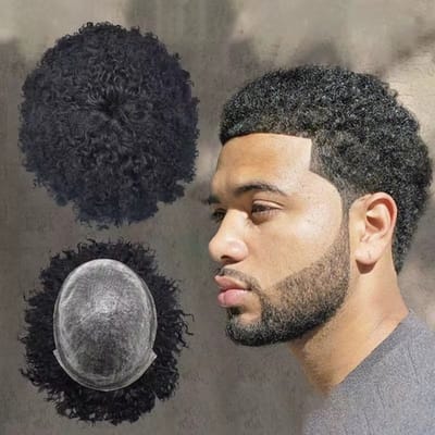 Blossombel - Afrowig- Pruik- Voor mannen-6 (15cm ) replaceable toupee Indianse Remy echt haar 8X10