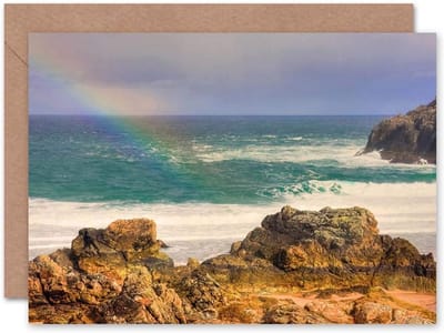 Wenskaart Strand Regenboog Zee Kust Schotland