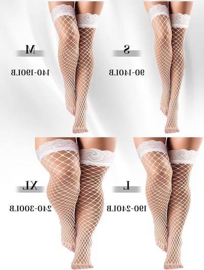 4 Paar Visnet Thigh High Kousen voor Dames met Siliconen Kant, Doorzichtig en Zijdeachtig Over de Knie (Wit, Groot) - Perfect voor Feestjes en Speciale Gelegenheden