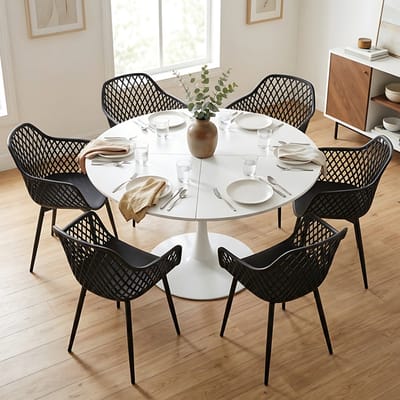 EGGREE eettafel en stoelen set - witte tafel Ø 120 cm met 6 stoelen - voor bar - kookeiland, café en eetkamer