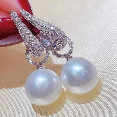 Trend Imitatie Parel Dangle Oorbellen Voor Vrouwen Luxe Zilveren Kleur Bling Cubic Zirconia Oorbellen Mode Bruiloft Feest Sieraden gray