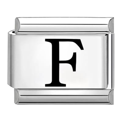 Quiges - Schakel - Bedel - 9mm - charms - Laser alfabet - letter F - Geschikt voor - armband - Schakelarmband - italy bedels armband