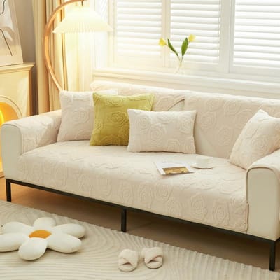 Coussin de canapé Jacquard Peluche Hiver Rose Antidérapant Universel Simple Moderne Coussin de siège Housse Cuir Véritable Tissu de Housse Serviette 70*70