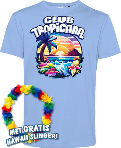 T-shirt Colorful Tropics | Toppers in Concert 2024 | Club Tropicana | Hawaii Shirt | Ibiza Kleding | Lichtblauw | maat XS