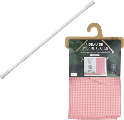 Douchegordijn met ringen - oudroze - polyester - 180 x 200 cm - incl ophangstang uitschuifbaar 70-120 cm